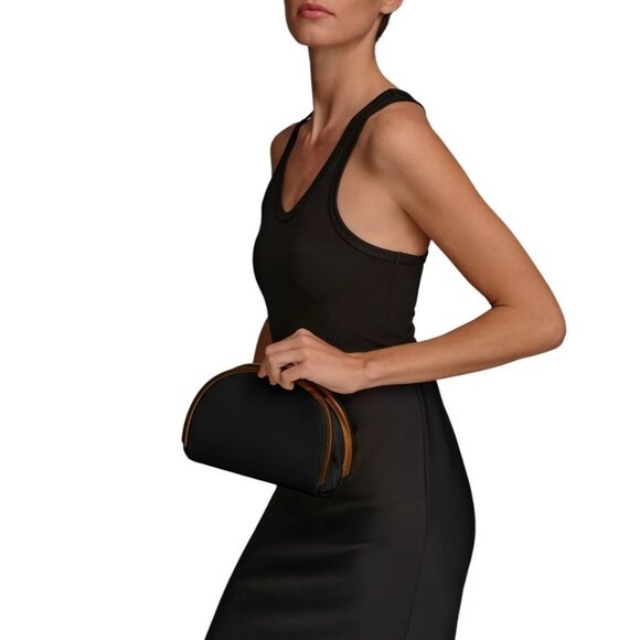 Donna Karan NY Lawrence leather clutch chain strap shoulder bag -BLACK - Picture 4 of 12